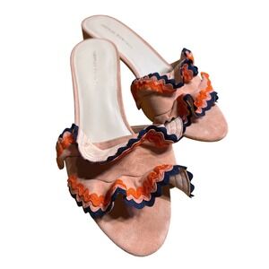 Loeffler Randall Vera Mule Ruffle‎ Block Heel Sandals Pink Size 9.5 Retail: $375
